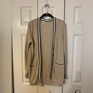 Beige Cardigan Sweater with trim 100% cotton